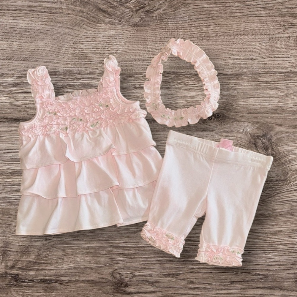 Savannah Baby Pink Rosebud Ruffled Kids Matching Set, size 0-3 Months